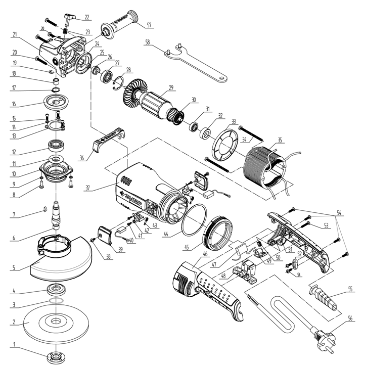Запчасти, схема и деталировка Машина углошлифовальная УШМ-П150-1400 В