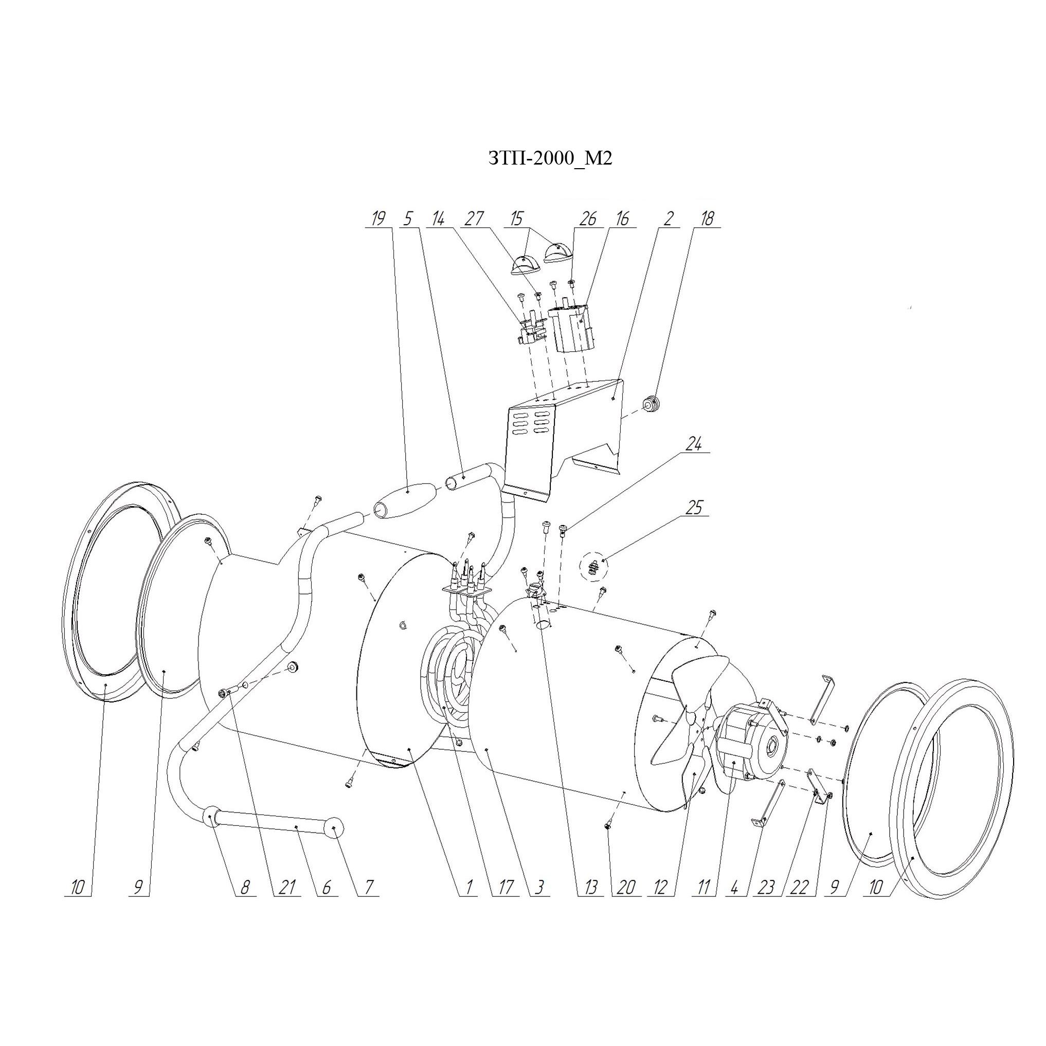 Запчасти, схема и деталировка Пушка тепловая, М2 ЗТП-2000_М2