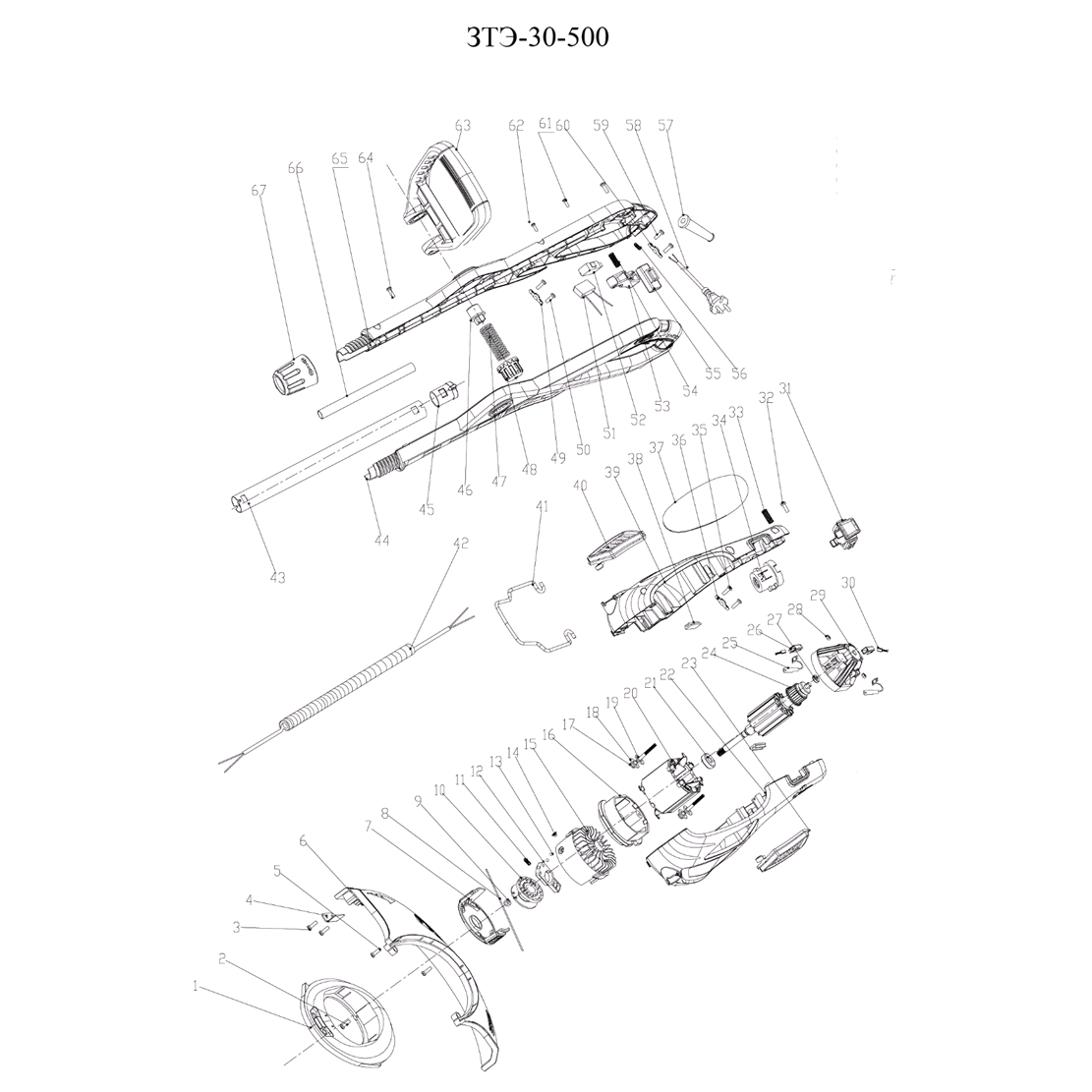 Запчасти, схема и деталировка Триммер электрический ЗТЭ-30-500