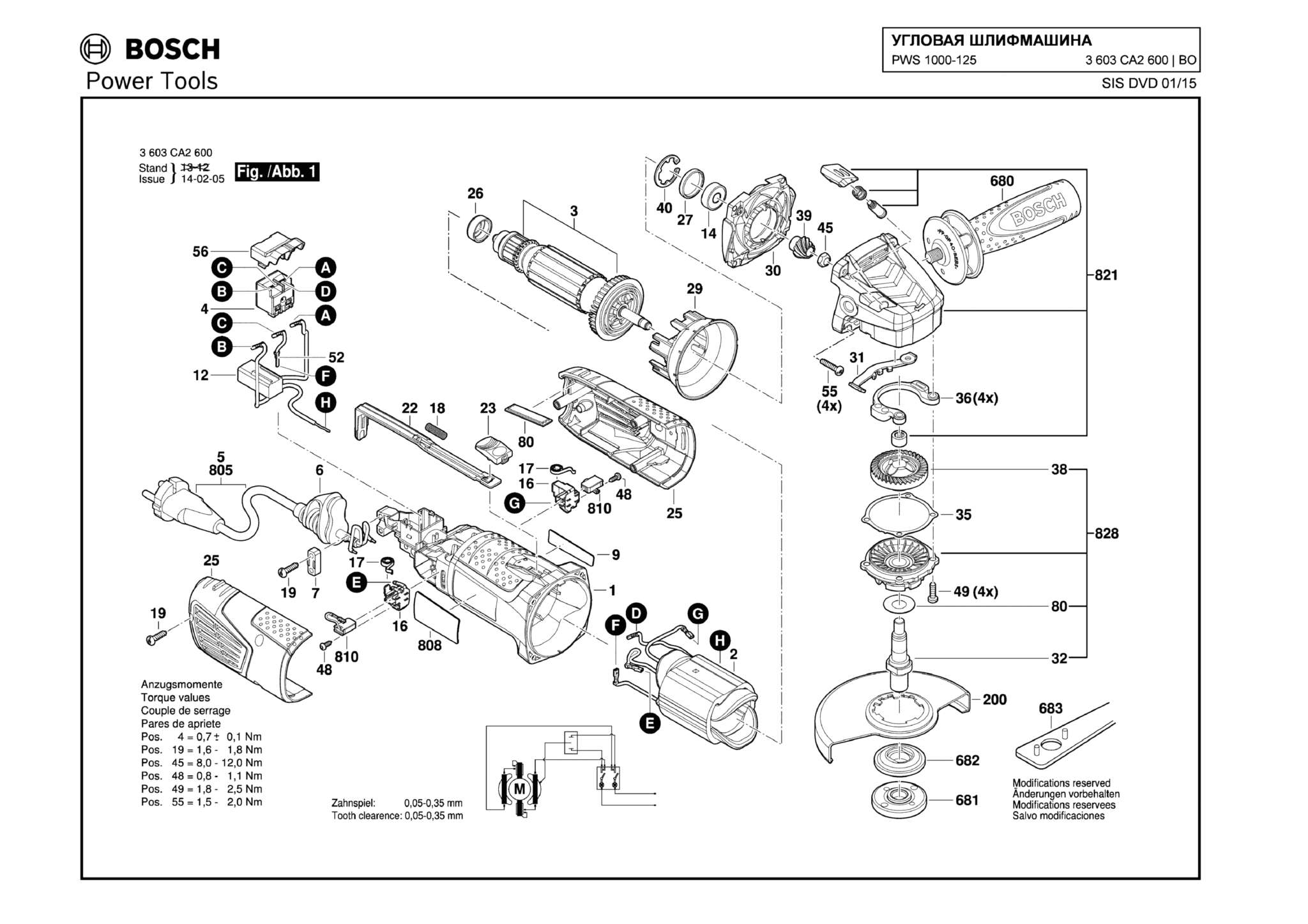 Запчасти, схема и деталировка Bosch PWS 1000-125 (ТИП 3603CA2600)