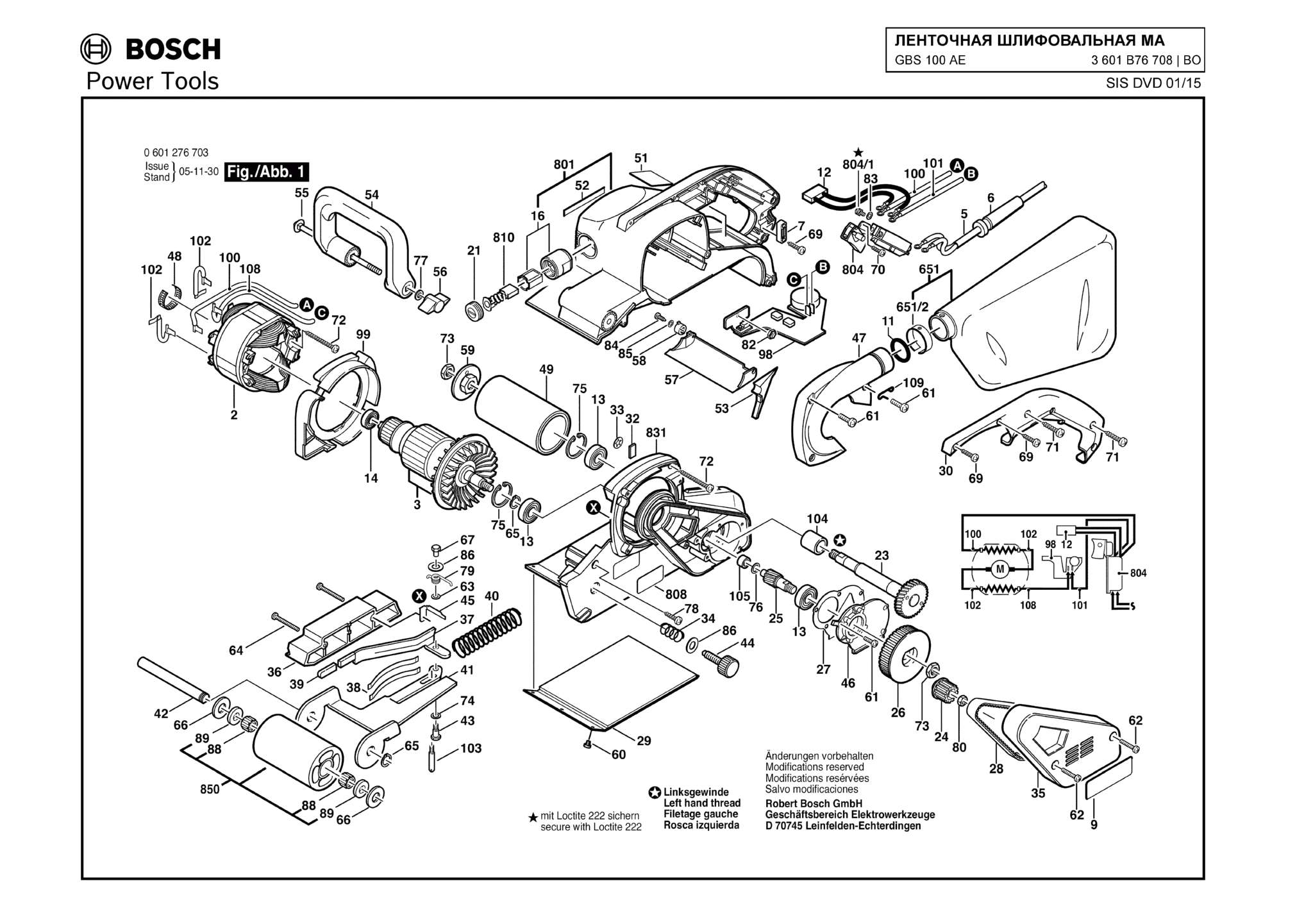 Запчасти, схема и деталировка Bosch GBS 100 AE (ТИП 3601B76708)