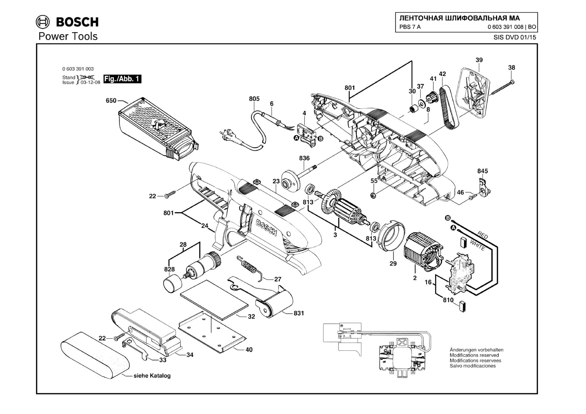 Запчасти, схема и деталировка Bosch PBS 7 A (ТИП 0603391008)