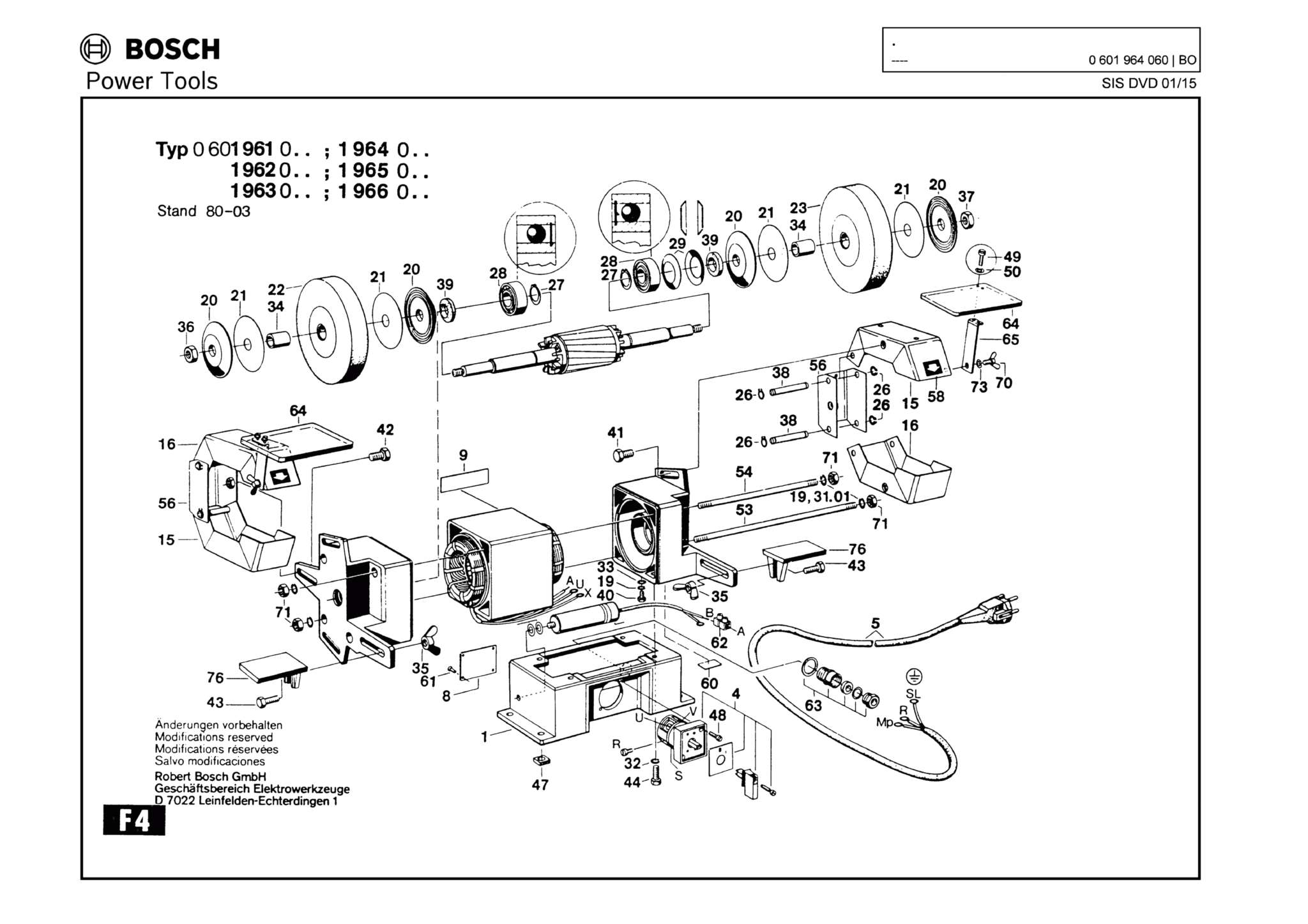 Запчасти, схема и деталировка Bosch (ТИП 0601964060)