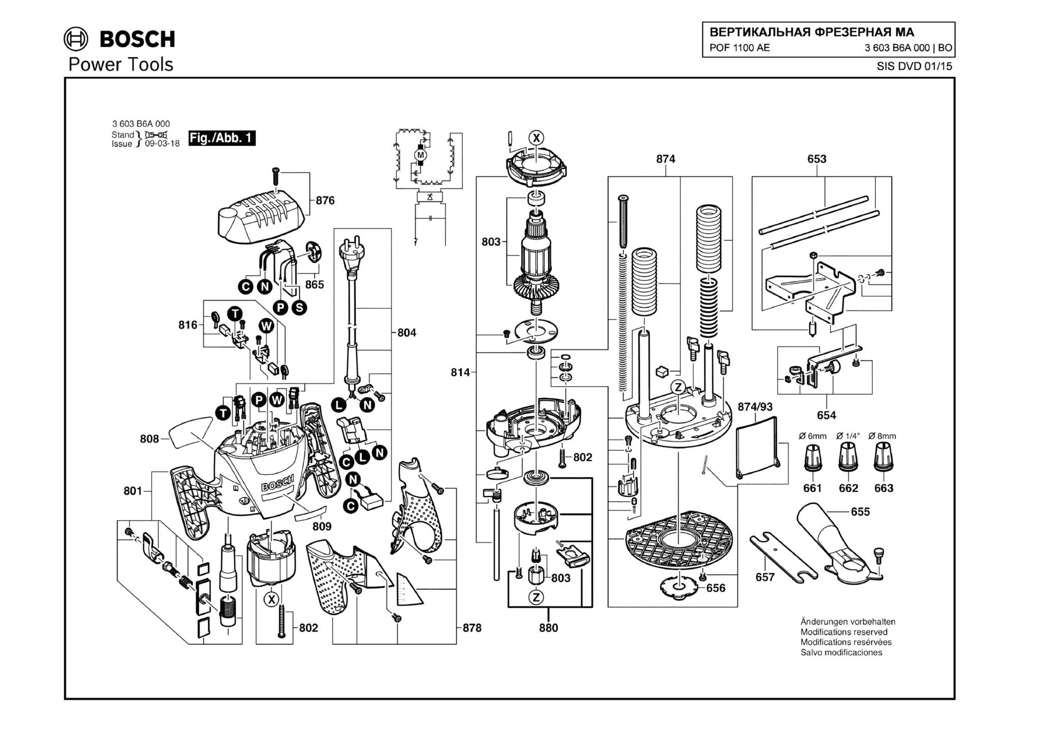 Запчасти, схема и деталировка Bosch POF 1100 AE (ТИП 3603B6A000)