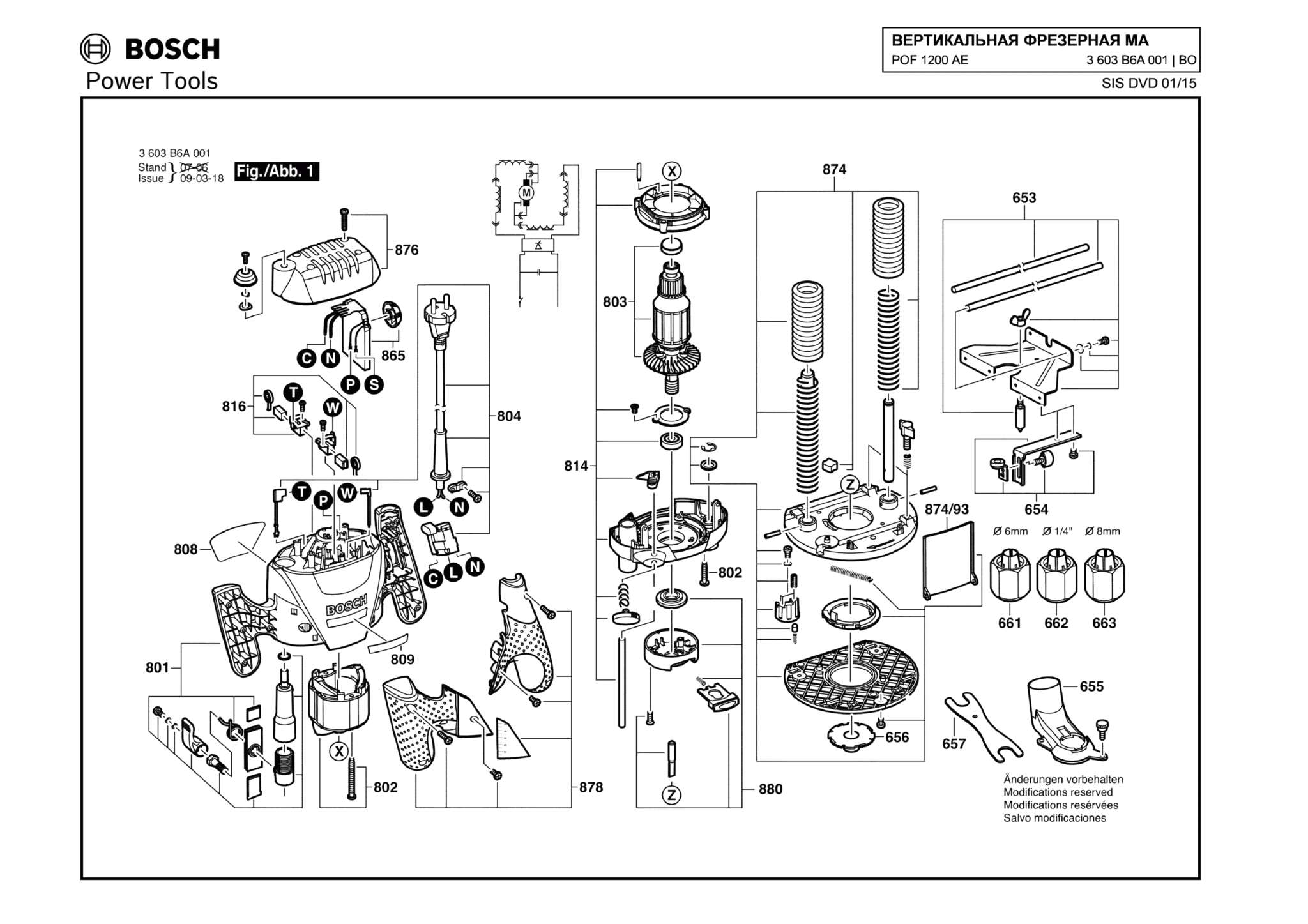 Запчасти, схема и деталировка Bosch POF 1200 AE (ТИП 3603B6A001)