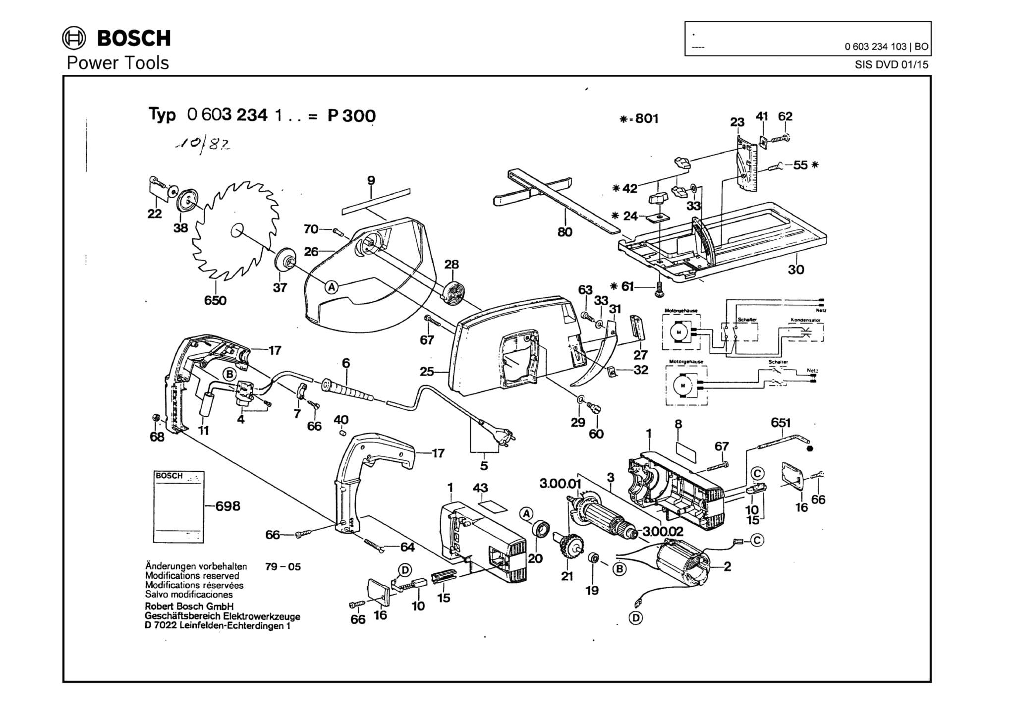 Запчасти, схема и деталировка Bosch P 300 (ТИП 0603234103)