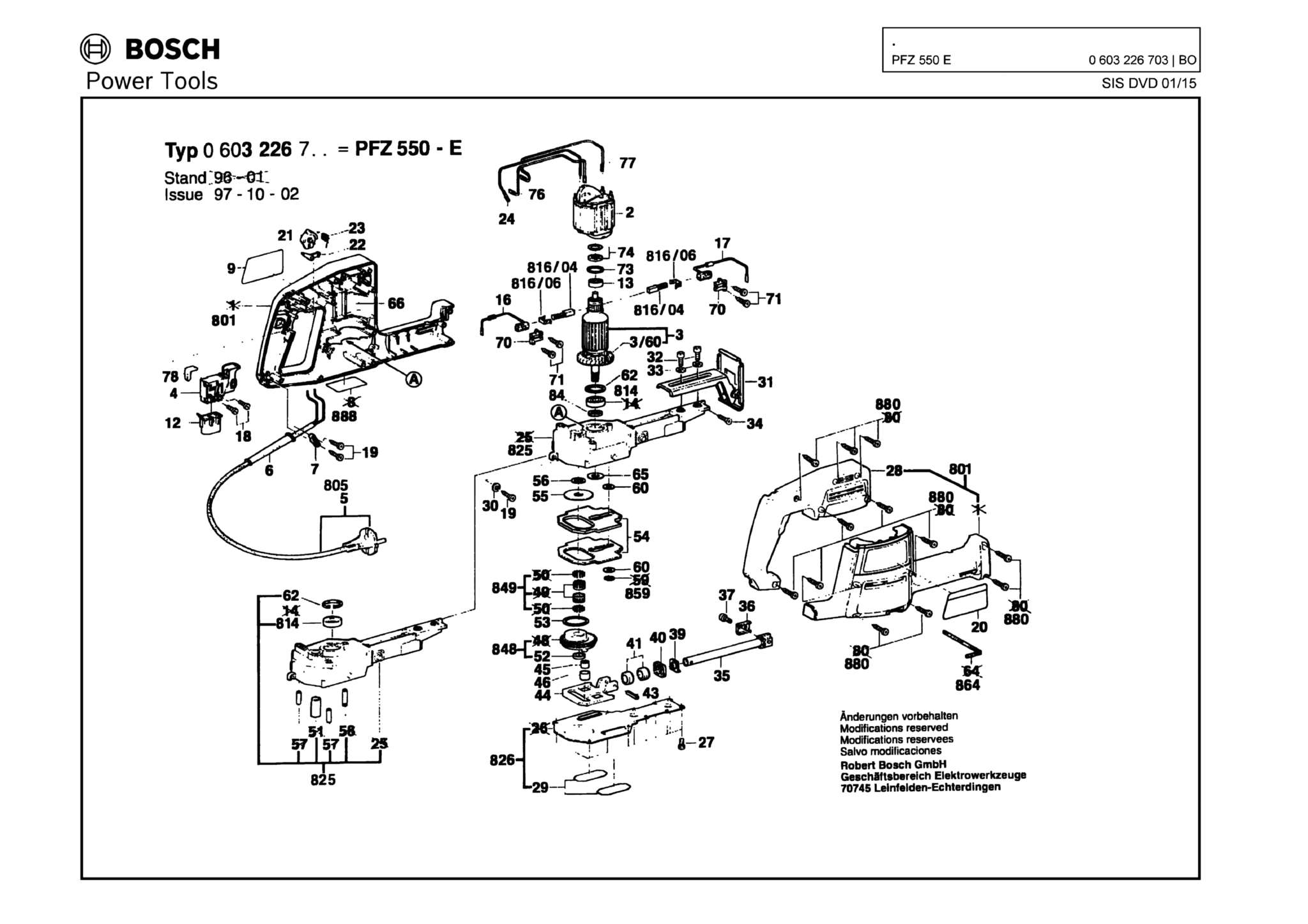 Запчасти, схема и деталировка Bosch PFZ 550 E (ТИП 0603226703)