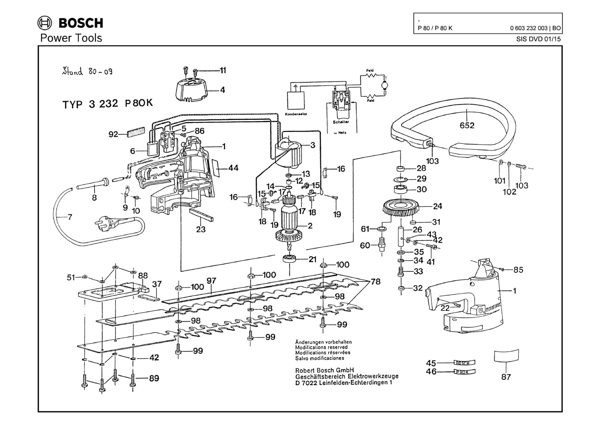 Запчасти, схема и деталировка Bosch P 80/P 80 K (ТИП 0603232003)