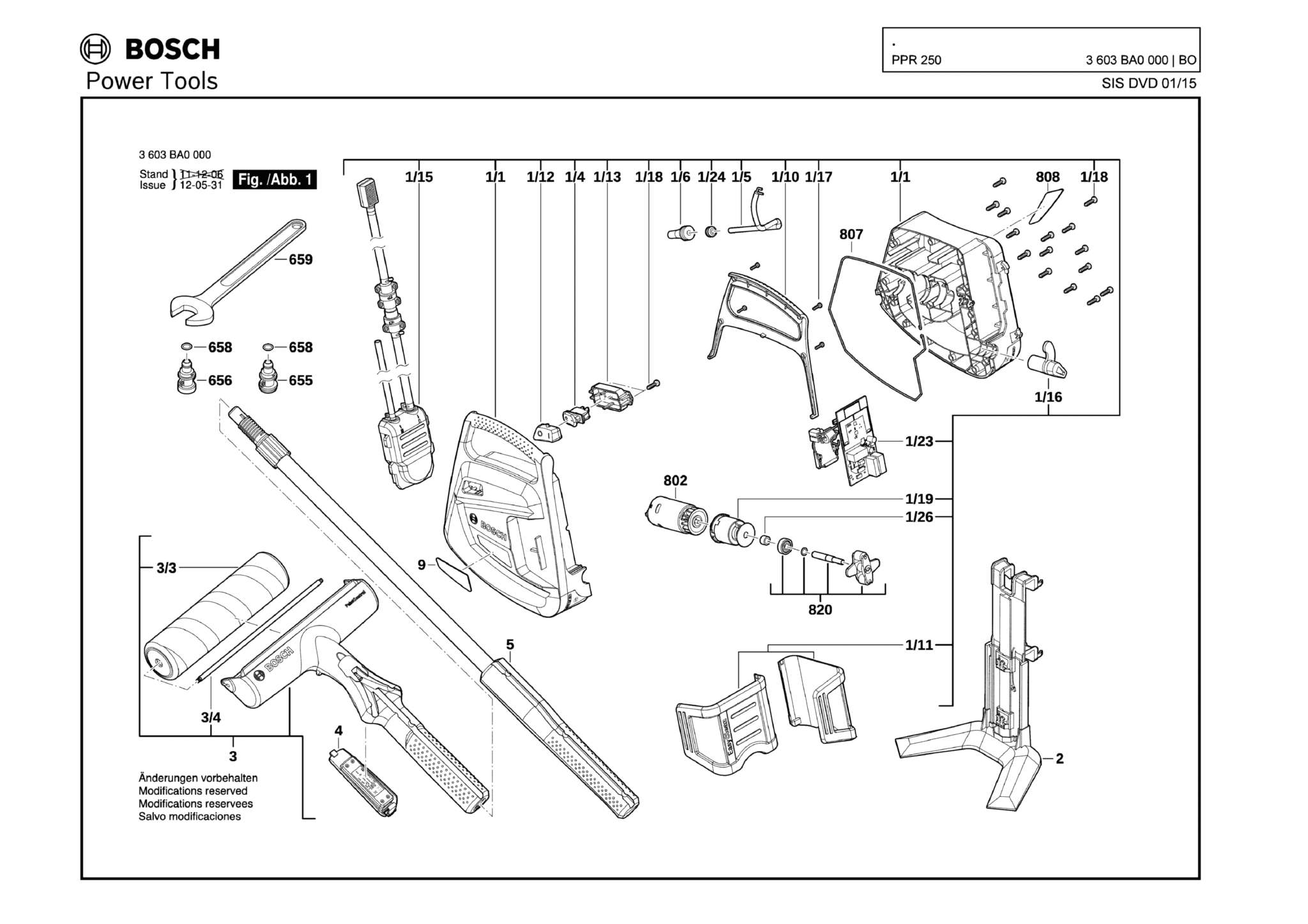 Запчасти, схема и деталировка Bosch PPR 250 (ТИП 3603BA0000)