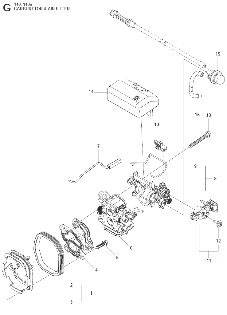 Запчасти, схема и деталировка Карбюратор и воздушный фильтр для Husqvarna 140