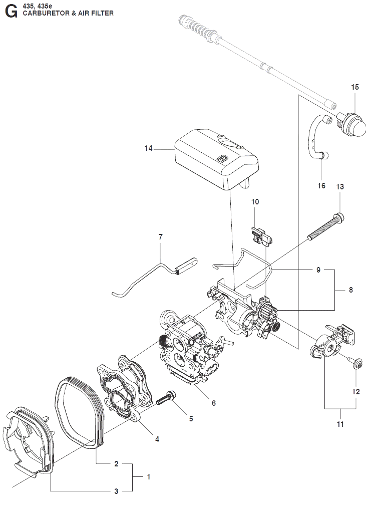 Запчасти, схема и деталировка Карбюратор и воздушный фильтр для Husqvarna 435