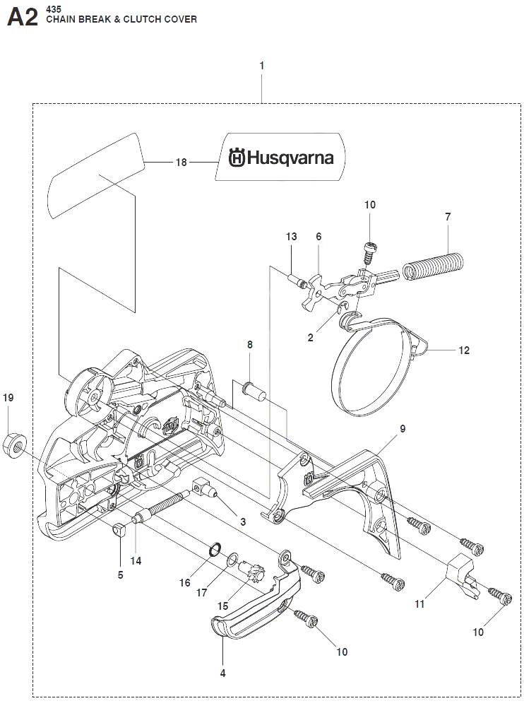 Запчасти, схема и деталировка Цепной тормоз и крышка сцепления для Husqvarna 435