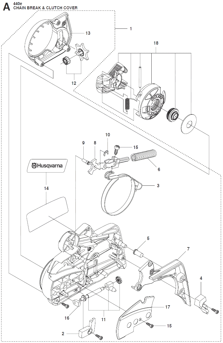 Запчасти, схема и деталировка Цепной тормоз и крышка сцепления для Husqvarna 440 e