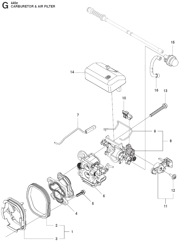 Запчасти, схема и деталировка Карбюратор и воздушный фильтр для Husqvarna 440 e