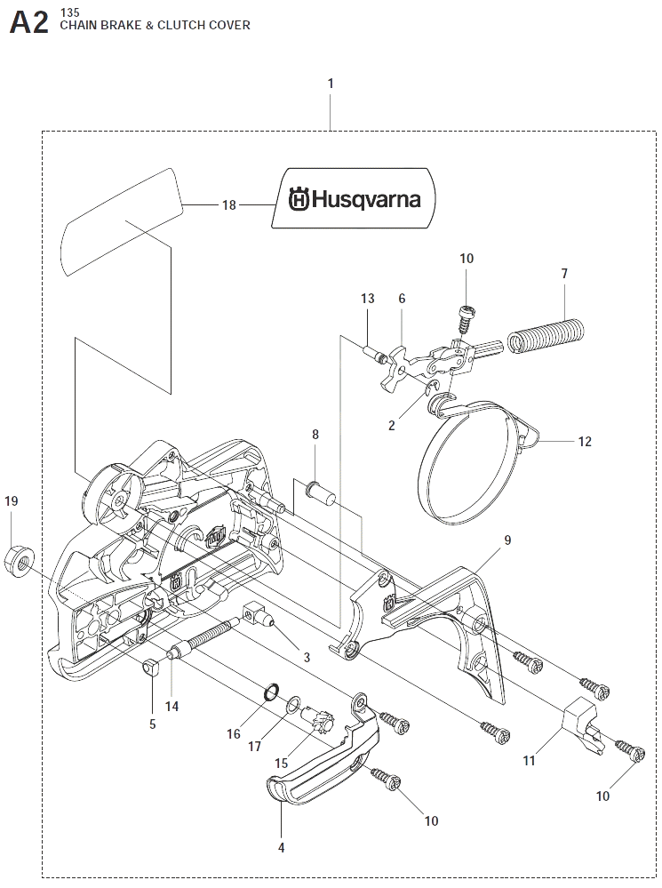 Запчасти, схема и деталировка Цепной тормоз и Крышка сцепления для Husqvarna 135