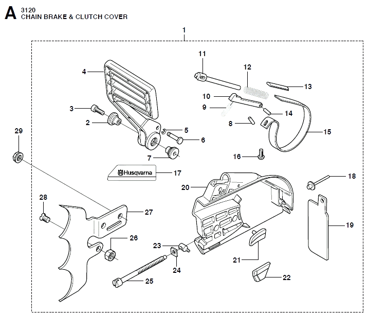 Запчасти, схема и деталировка Цепной тормоз и Крышка сцепления для Husqvarna 3120 ХР