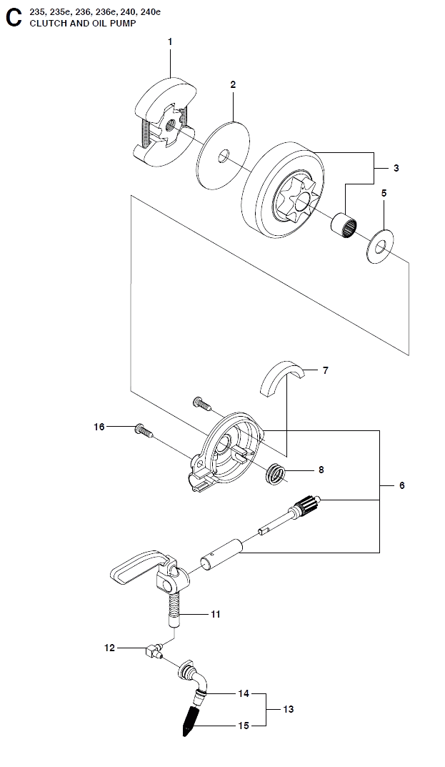 Запчасти, схема и деталировка Сцепление и маслонасос для Husqvarna 236