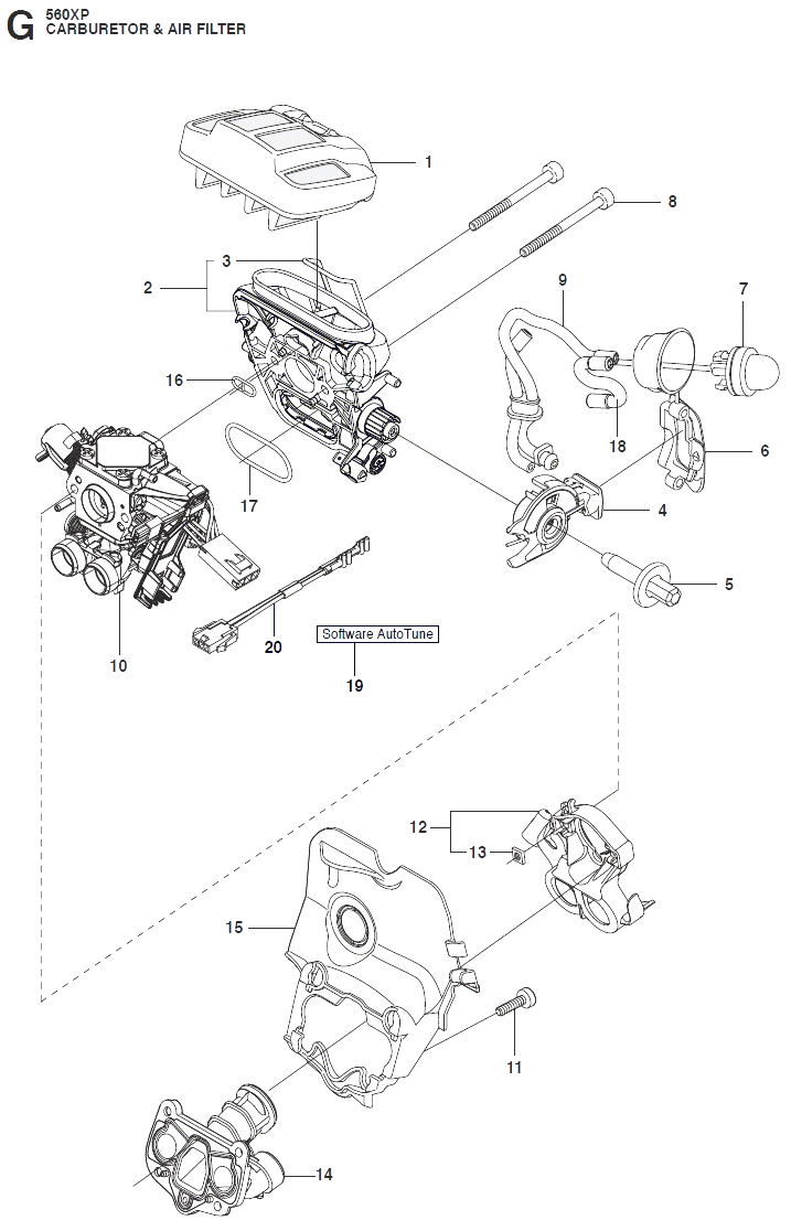 Запчасти, схема и деталировка Карбюратор и воздушный фильтр для Husqvarna 560 XP