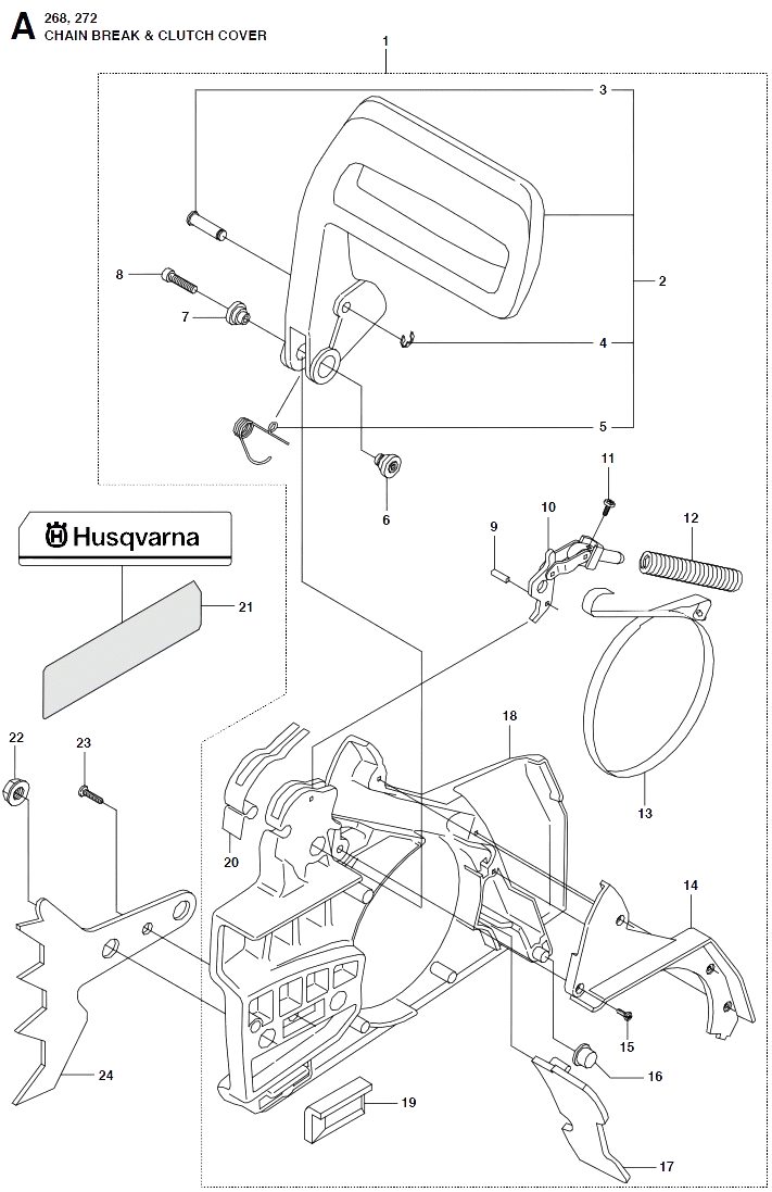 Запчасти, схема и деталировка Цепной тормоз и крышка сцепления для Husqvarna 272 XP