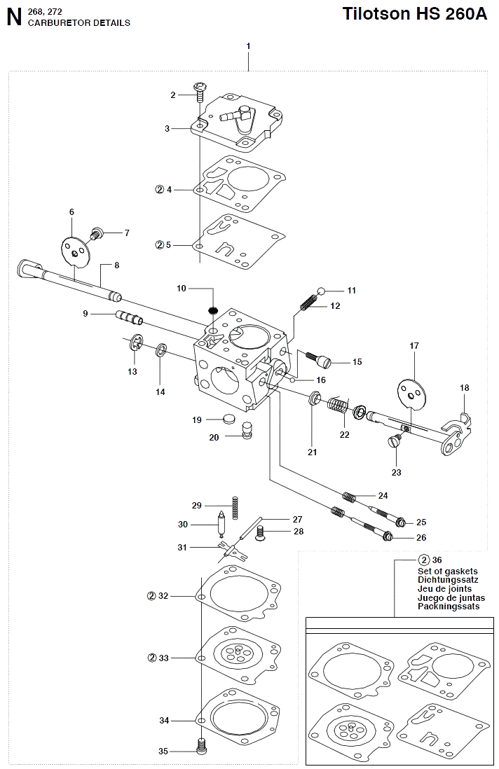 Запчасти, схема и деталировка Деталировка карбюратора для Husqvarna 272 XP