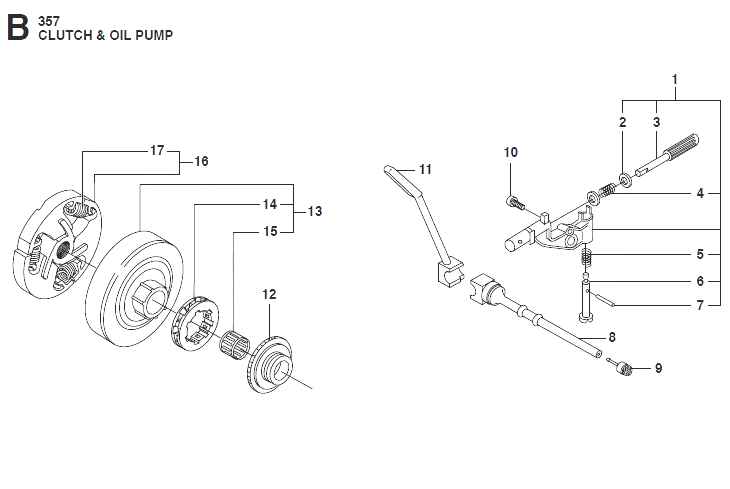 Запчасти, схема и деталировка Сцепление и маслонасос для Husqvarna 357 XP