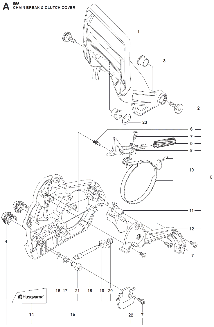 Запчасти, схема и деталировка Цепной тормоз и крышка сцепления для Husqvarna 555