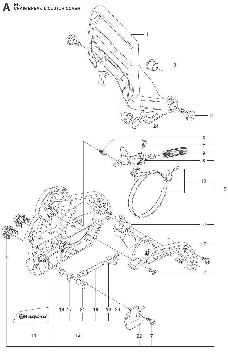 Запчасти, схема и деталировка Цепной тормоз и крышка сцепления для Husqvarna 545