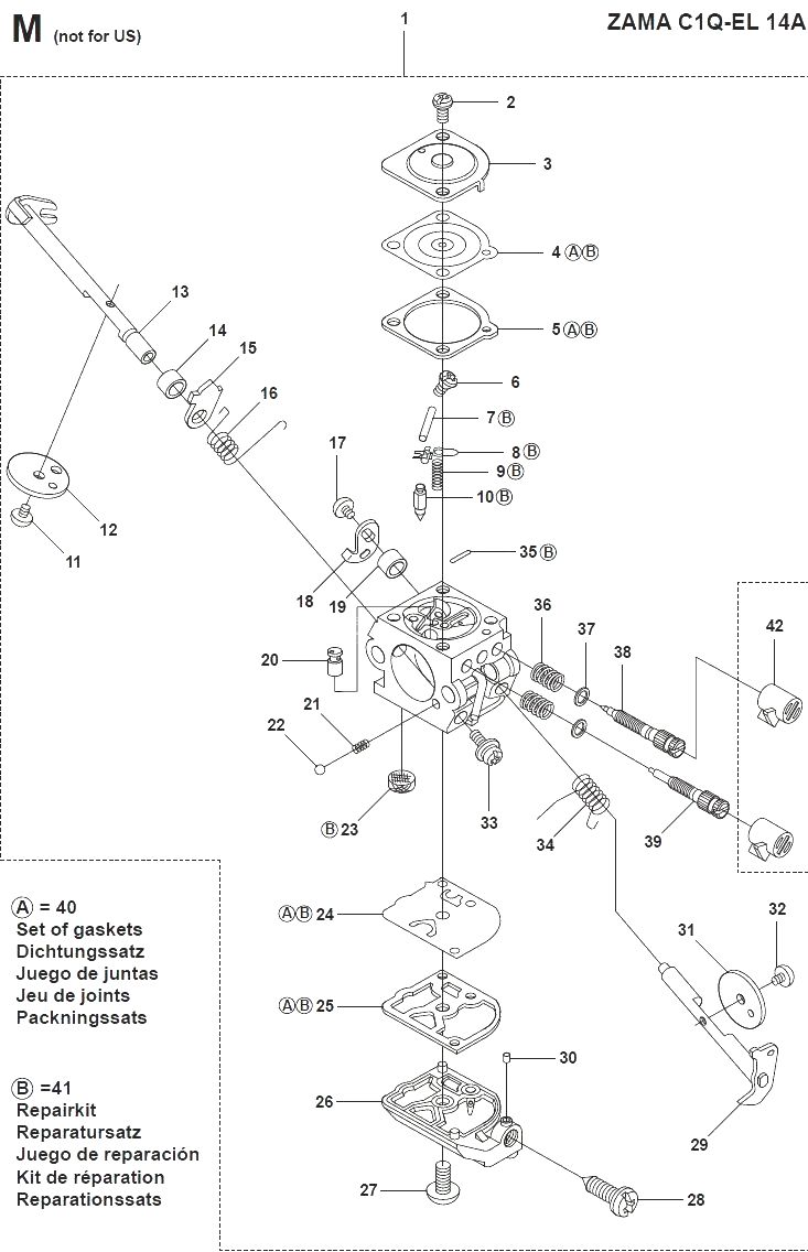 Запчасти, схема и деталировка Деталировка карбюратора для мотобура Husqvarna 326AI36
