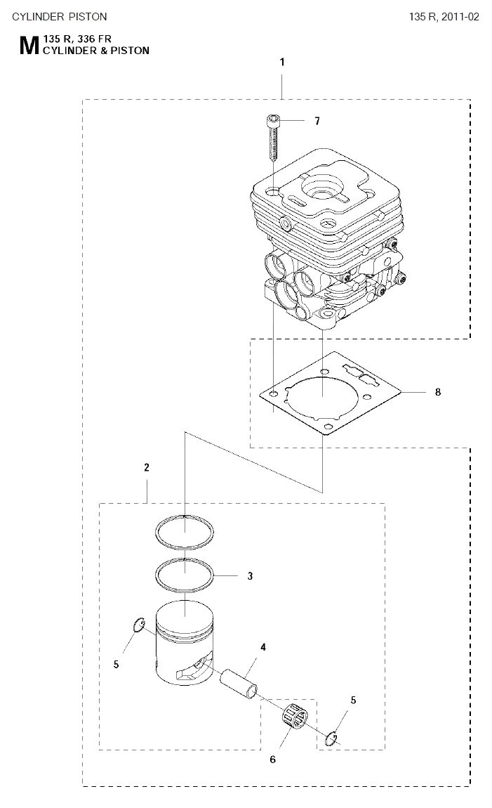 Запчасти, схема и деталировка Цилиндр и поршень для бензинового триммера (бензокосы) Husqvarna 135R