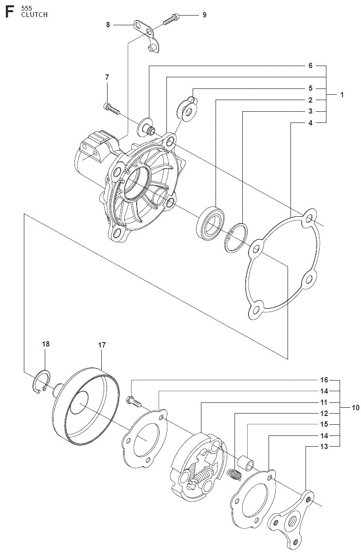 Запчасти, схема и деталировка Сцепление для бензинового триммера (бензокосы) Husqvarna 555Fx