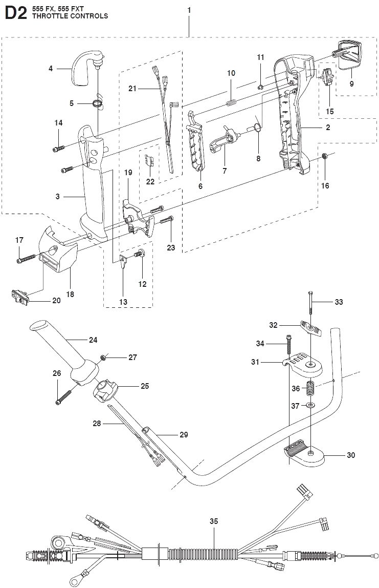 Запчасти, схема и деталировка Управление акселератором для бензинового триммера (бензокосы) Husqvarna 555Fx