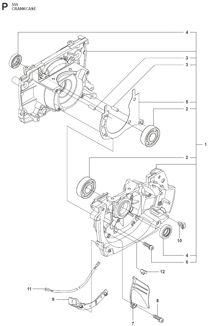 Запчасти, схема и деталировка Картер для бензинового триммера (бензокосы) Husqvarna 555Fx