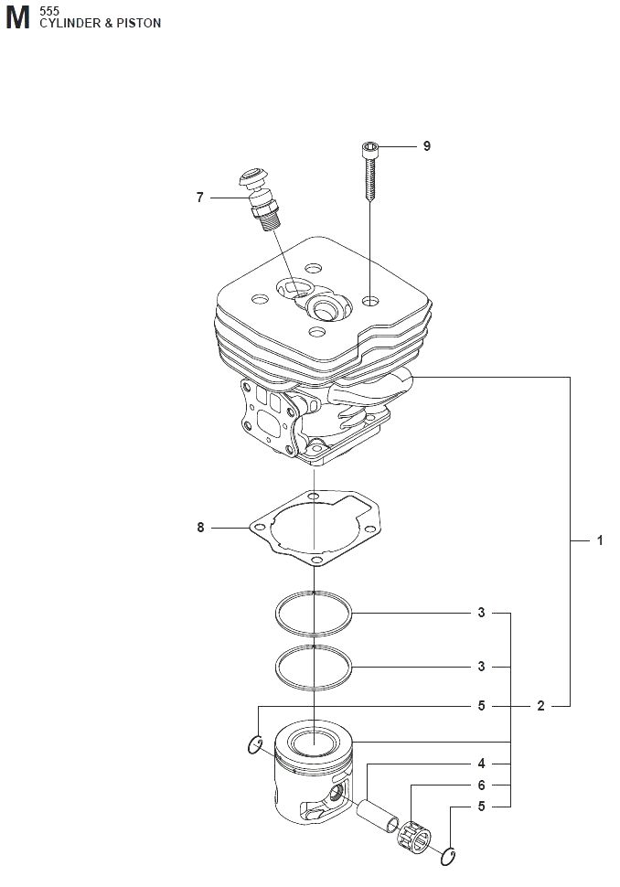 Запчасти, схема и деталировка Поршень и цилиндр для бензинового триммера (бензокосы) Husqvarna 555Fx