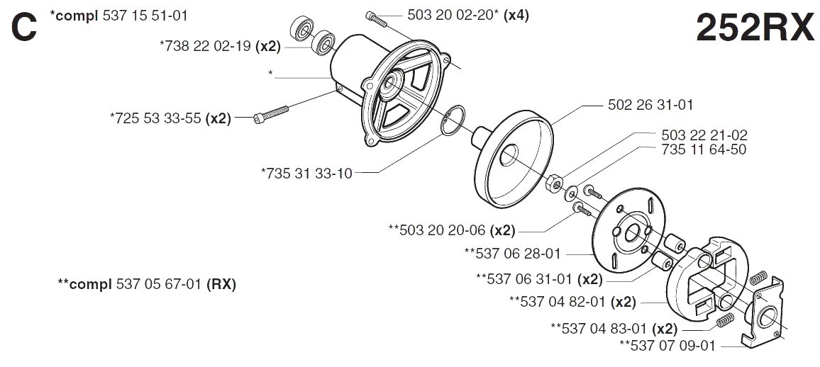 Запчасти, схема и деталировка Сцепление для бензотриммера Husqvarna 252 RX
