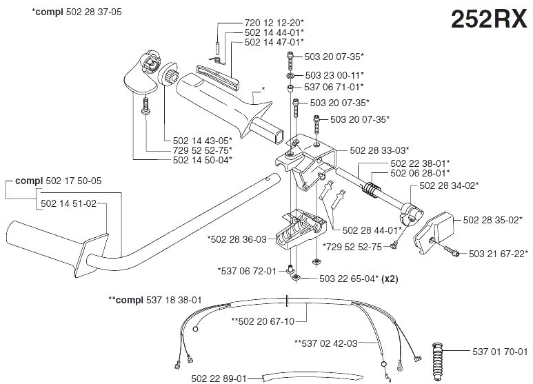 Запчасти, схема и деталировка Управляющая ручка бензинового триммера Husqvarna 252 RX