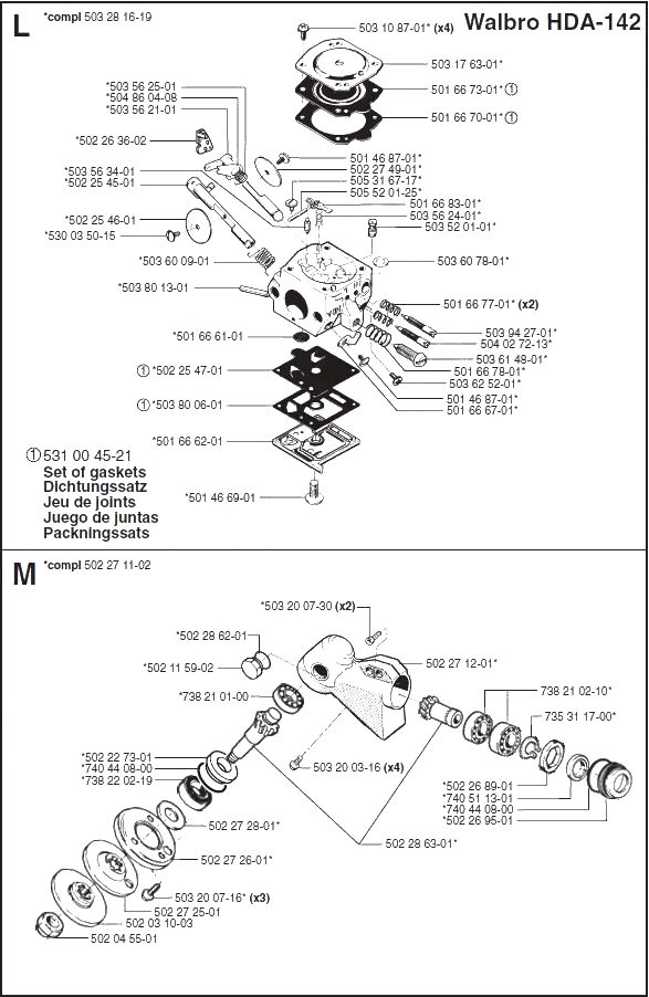 Запчасти, схема и деталировка Карбюратор и редуктор для бензинового триммера Husqvarna 252 RX
