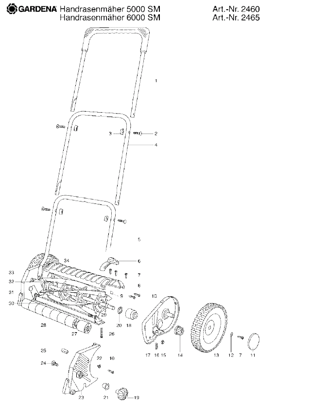 Запчасти, схема и деталировка GARDENA 5000 SM (АРТ. 2460-20)