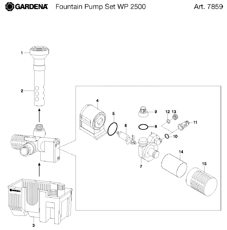 Запчасти, схема и деталировка GARDENA WP 2500 (АРТ. 7859-20)