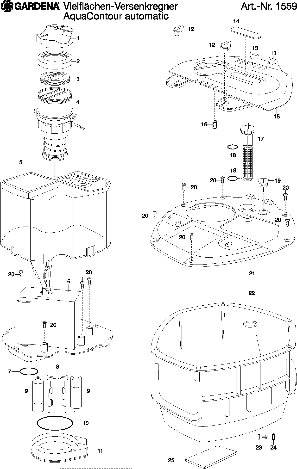Запчасти, схема и деталировка GARDENA AQUACONTOUR AUTOMATIC (АРТ. 1559-29)