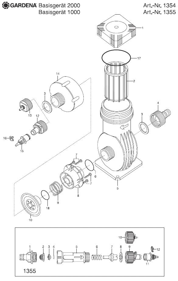 Запчасти, схема и деталировка GARDENA 2000 (АРТ. 1354)