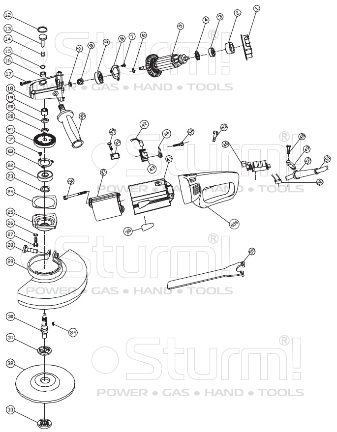 Запчасти, схема и деталировка Sturm AG9523P