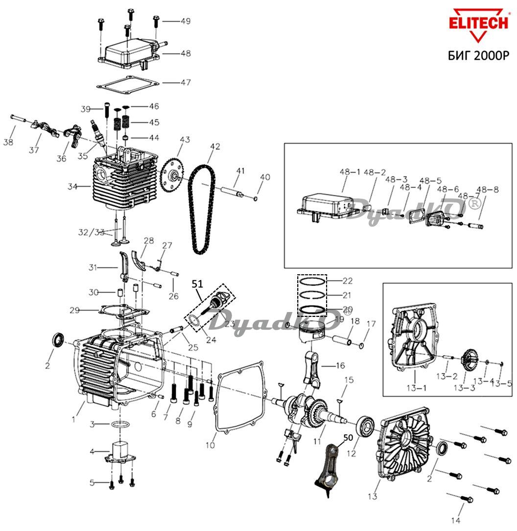 Запчасти, схема и деталировка Двигатель XG158F