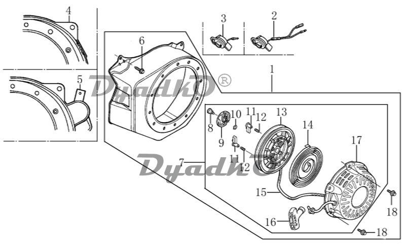 Запчасти, схема и деталировка Двигатель Loncin G168FB - Стартер