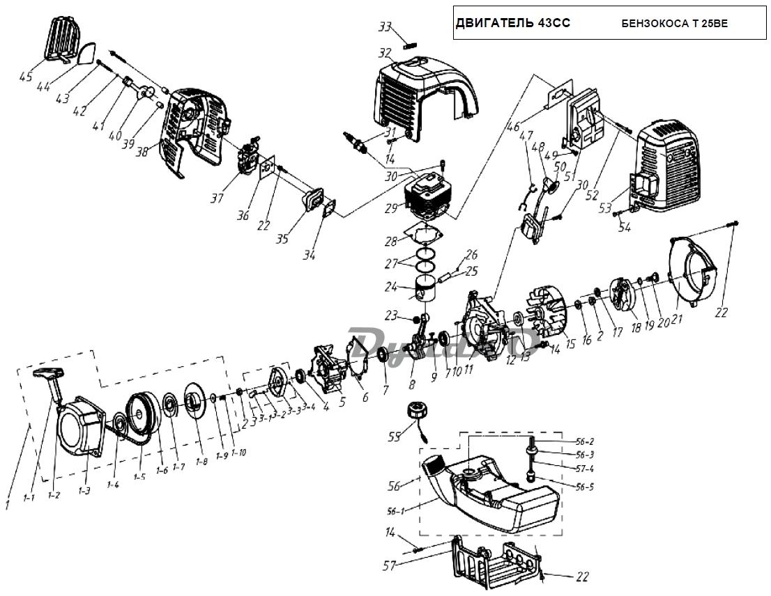 Запчасти, схема и деталировка Двигатель 43СС